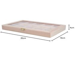 Houten opbergdoos 30 x 19 x 4 cm met 14 vakken