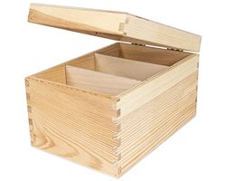 Houten Opbergdoos - Bewaar Kist - Hobby Projecten - Drie Vakken - 16 x 24 x 14cm - Naturel