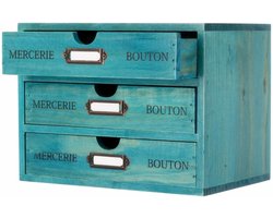 Houten opbergdoos - Bureau organizer - Bureau opruimen - Drie laden - 9 x 7 x 75 inch - Blauw