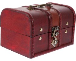 Houten Opbergdoos - Decoratieve Kist - Thuis Organiseren - Vintage Stijl - 16 cm Lengte - Rood