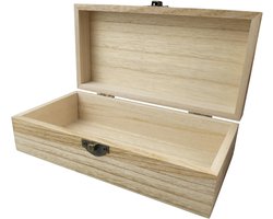 Houten opbergdoos met deksel in lichte kleur, 20 x 10 x 6 cm, decoratieve houten box voor opslag en organisatie