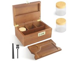 Houten opbergdoos met slot en 2 potjes - Decoratieve berging