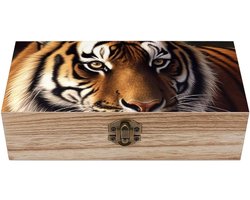 Houten Opbergdoos - Schatkistje Decoratief - Spullen Organiseren - Met Scharnierend Deksel - 21 cm Lengte - Bruin