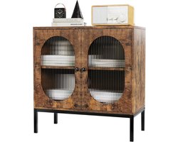 Houten opbergkast met 2 deuren – Keukenkast, dressoir en ladekast voor woonkamer & eetkamer | Kantelbeveiliging, verstelbare legplanken, 2 opbergvakken, retro bruin, afmetingen 80 x 83 x 40 cm