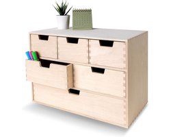 Houten Opbergkast met 6 Laden – Multifunctionele Opbergdoos voor Bureau, Hobby en Knutselspullen – Onbehandeld Dennenhout – 42 x 20 x 28,5 cm – Natuurlijk