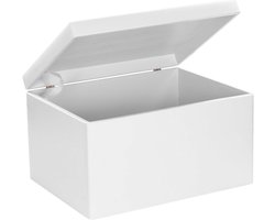 Houten Opbergkist met Deksel (40x30x24cm) - Witte Houten Box voor Opslag en Geschenkdoos