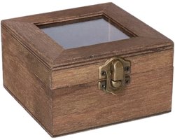 Houten opbergkistje met deksel - donkerbruin - 10 x 10 x 6 cm - Sieraden/spulletjes/sleutels - Kleine opberg kistjes - Trouwringen doosje
