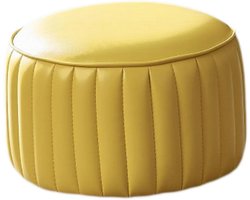 Houten Opbergkruk - Voetenbank Poef - Extra Zitting - Massief Houten Constructie - 33x28x28cm - Licht Geel
