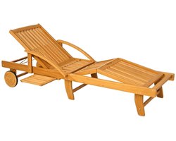 Houten Opklapbare Ligstoel met bijzettafel & Wielen - Ligbed met 4-standen Verstelbare Rugleuning - Tuinstoel - Strandstoel - Campingligstoel - tot 160 kg - Zonnebed - Relaxstoel voor Tuin, Terras, Zwembad & Balkon - Teakhout