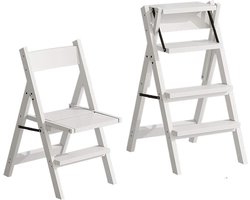 Houten Opstapladder - Klimkruk Trapstoel - Veilig Reiken - Opvouwbaar Ontwerp - 4 Treden 84cm - Geel
