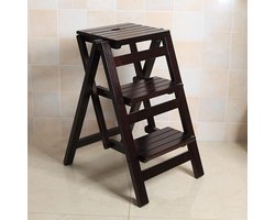 Houten Opstapladder - Krukje Plank - Hoge Objecten Bereiken - Drievoudige Trede - 64 cm - Multicolor