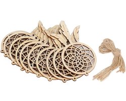 Houten Ornament Dromenvanger Hangdecoratie Handgemaakt Woonaccent - Set van 20 - Interieurversiering - Slaapkamer-dromenvanger woondecoratie - Bohemian stijl - Handgemaakt ontwerp