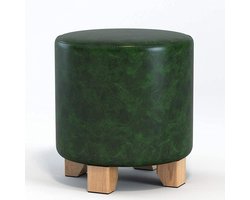Houten Ottomaanse Poef - Voetbankje Salontafel - Ontspannen Zitten - Massief Houten Frame - 29x29x30cm - Groen