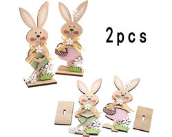 Houten Paashaas Decoratie - Paashaas Beeldje - Vrijstaande Paasdecoratie (A-2 stuks)