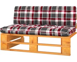 Houten Palletbank - Modulaire Bank Loungeset Deel - Buiten Ontspannen - Geïmpregneerd Grenenhout - 110x65x55 cm - Rood Ruitpatroon