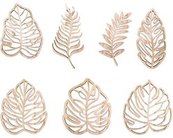 Houten palmblad muurkunst - Tropische jungle wanddecoratie - Voor thuis, kantoor, en coffeeshops - Boho-decoraties - Set van 7 - Lichtbruin