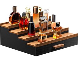 Houten parfum organizer 4 lades – opbergdoos voor flesjes, cosmetica en sieraden,beschermt tegen stof – ideaal voor kaptafel en slaapkamer