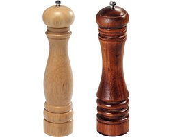 Houten peper en zoutstel 26 cm bruin/beige - Pepermaler/zoutmaler - Kruiden en specerijen vermalen