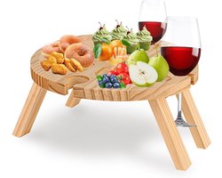 Houten picknicktafel met wijnglashouder - Opvouwbaar voor picknick, camping en strand