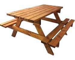 Houten Picknicktafel Tuinset met Banken 150 cm - Tuinmeubelen voor Buiten en Camping