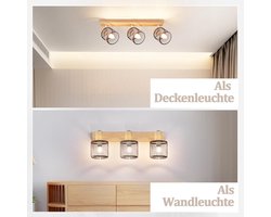 Houten Plafondspot Zwart 3-Lichts - Draaibare LED Spot voor Keuken, Woonkamer en Slaapkamer