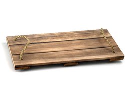 Houten Plank Naturel met rieten hengsels - Woodart - 25 x 50 cm - decoratief