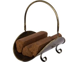 Houten Plank Rek - Brandhout Houder - Haardhout Opslag - Smeedijzeren Constructie - 43x42x32 cm - Messing