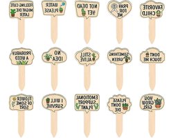 Houten Plantenbak Labels - Plantenstickers Tuin - Planten Markeren - Grappige Teksten - 15 Stuks - Multicolor