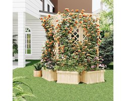 Houten plantenbak met latwerk - 3-delig privacyscherm voor in de tuin - Verhoogde plantenbakken - voor groenten, bloemen en klimplanten 165×157×26 cm - Natuurlijk hout