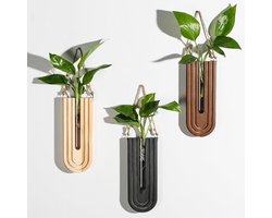 Houten Plantenbakken Set van 3 - Boho Hangend Kweekstation met Regenboogontwerp - Wandgemonteerde Vaas voor Bloemen - Natuurlijke Huisdecoratie