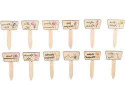Houten plantenmarkers - Tuinetiketten - Planten identificeren - Herbruikbaar en weerbestendig - 12 stuks - Multicolor