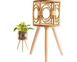 Houten plantenstandaard - Bloemenkruk rotan - Planten decoreren - Natuurlijk rotan materiaal - 41 cm hoog - Niet gespecificeerd