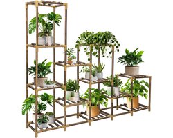 Houten Plantenstandaard met 12 Niveaus voor Binnen en Buiten - Groot Plantenrek voor Tuin en Terras