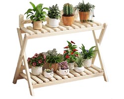 Houten Plantenstandaard - Plantenhouder Rek - Planten Schikken - Verhoogd Ontwerp - Large Size - Wit