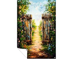 Houten poort - Wanddecoratie tuin - Buiten - Tuinposter - 30x45 cm