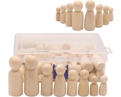 Houten poppen - Pak van 50 - Onbewerkte houten poppen en figuren - 4 vormen en maten - Perfect voor doe-het-zelf kunst en knutselen, schilderen en woondecoratie