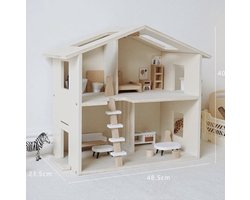 Houten Poppenhuis - Kinderhuis voor Poppen met Meubels - Speelhuisje van Hout