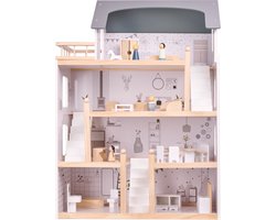 Houten poppenhuis + meubeltjes 80cm