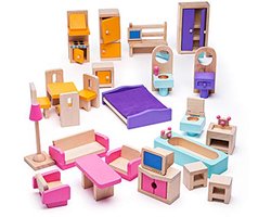 Houten Poppenmeubelset voor Poppenhuizen - Meubels voor Rollenspel en Creatief Spelen