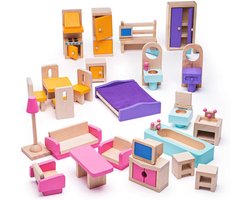 Houten Poppenmeubelset voor Poppenhuizen - Meubels voor Rollenspel en Creatief Spelen
