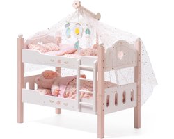 Houten Poppenstapelbed met Ladder en Beddengoed - Ombouwbaar Bed voor 45 cm Poppen