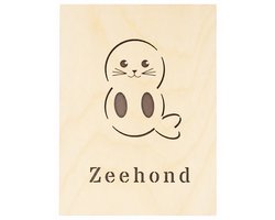Houten poster - Wood | Zeehond 45 x 60cm Seal | Licht hout - Natural wood | Muurdecoratie kinderkamer - Wall art for kids room - Wandfiguur - Babykamer - Wilde Dieren - Oceaan