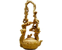Houten Pot - Beeldje Decoratie - Woonkamer Decoratie - Exquise Hand Carving - 8x6x16.5 cm - Houtkleur