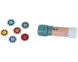 Houten projector zaklamp - 6 verwisselbare dieren schijven - 4,5 × 4,5 × 14,5 cm