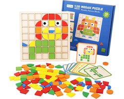 Houten Puzzel 120 stukjes voor Kinderen, Montessori Speelgoed met 20 Designkaarten, Educatief Spel voor 3 4 5 6 7 Jaar, Cadeau voor Jongens en Meisjes