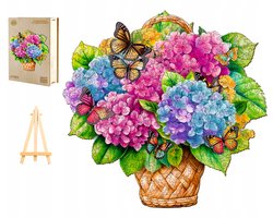 Houten puzzel 300 stukjes - Bloemenmand met Kolibrie - Luxe houten kist