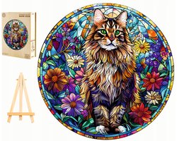 Houten Puzzel 300 Stukjes Maine Coon Vitrail in Houten Kist