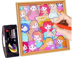 Houten Puzzel Fotolijst - DIY Decoratie Tekenpuzzel - Creatief Spelen - Prinsessen Thema - 30 x 30 cm - Multicolor