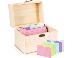 Houten Receptendoos met 150 Gekleurde Kaarten | Keukenorganizer