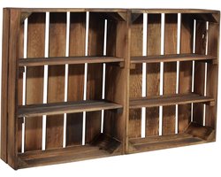 Houten Rekken Set - Decoratieve Kisten - Keuken Opbergen - Gevlamd Uniek Uiterlijk - 50x40x15cm - Houtkleur